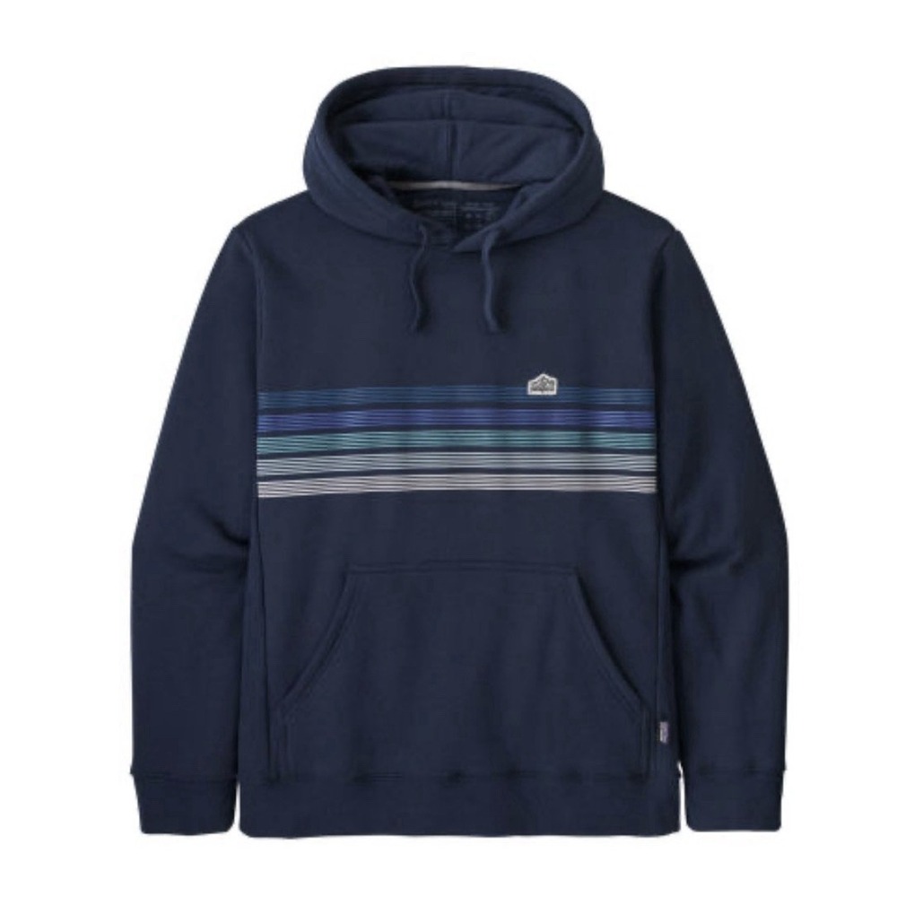 Patagonia Line Logo Ridge Stripe‎ Uprisal Hoody Mens XS Cone Blue Graphic